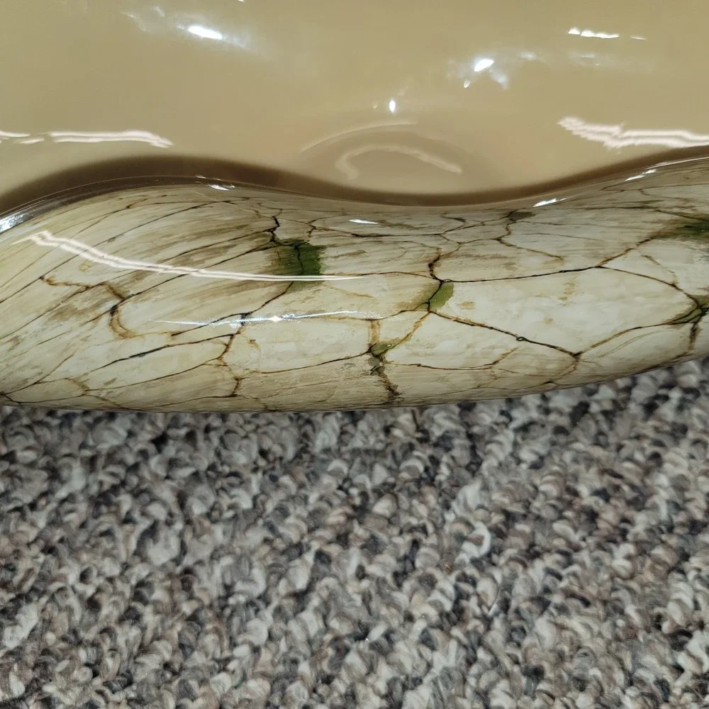 Vintage 1970s Beige Green Bowl Polish Cello Jozifina Home Decor Seashell